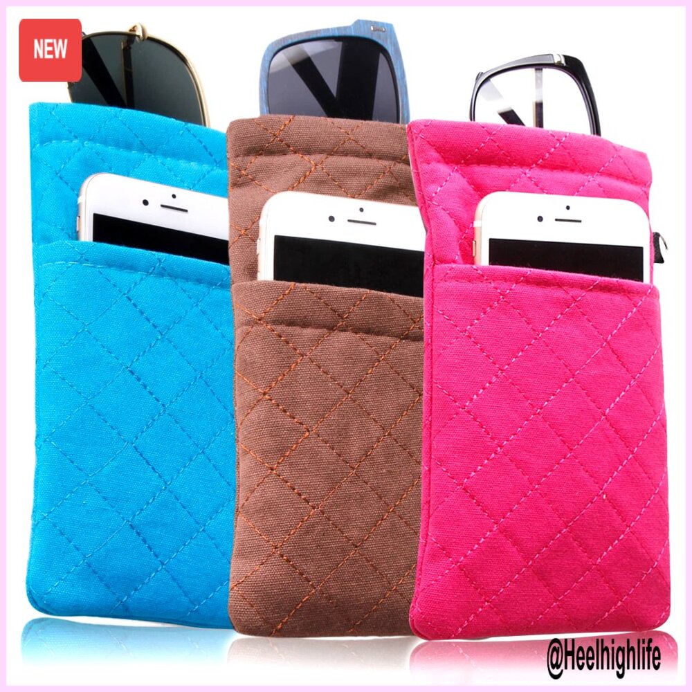 Double Glasses Case Soft Microfiber Squeeze Top Eyeglass Pouch Travel